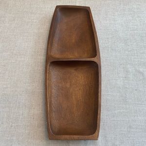 Vintage 18” wooden dish long narrow tray serving divided made in Philippines.